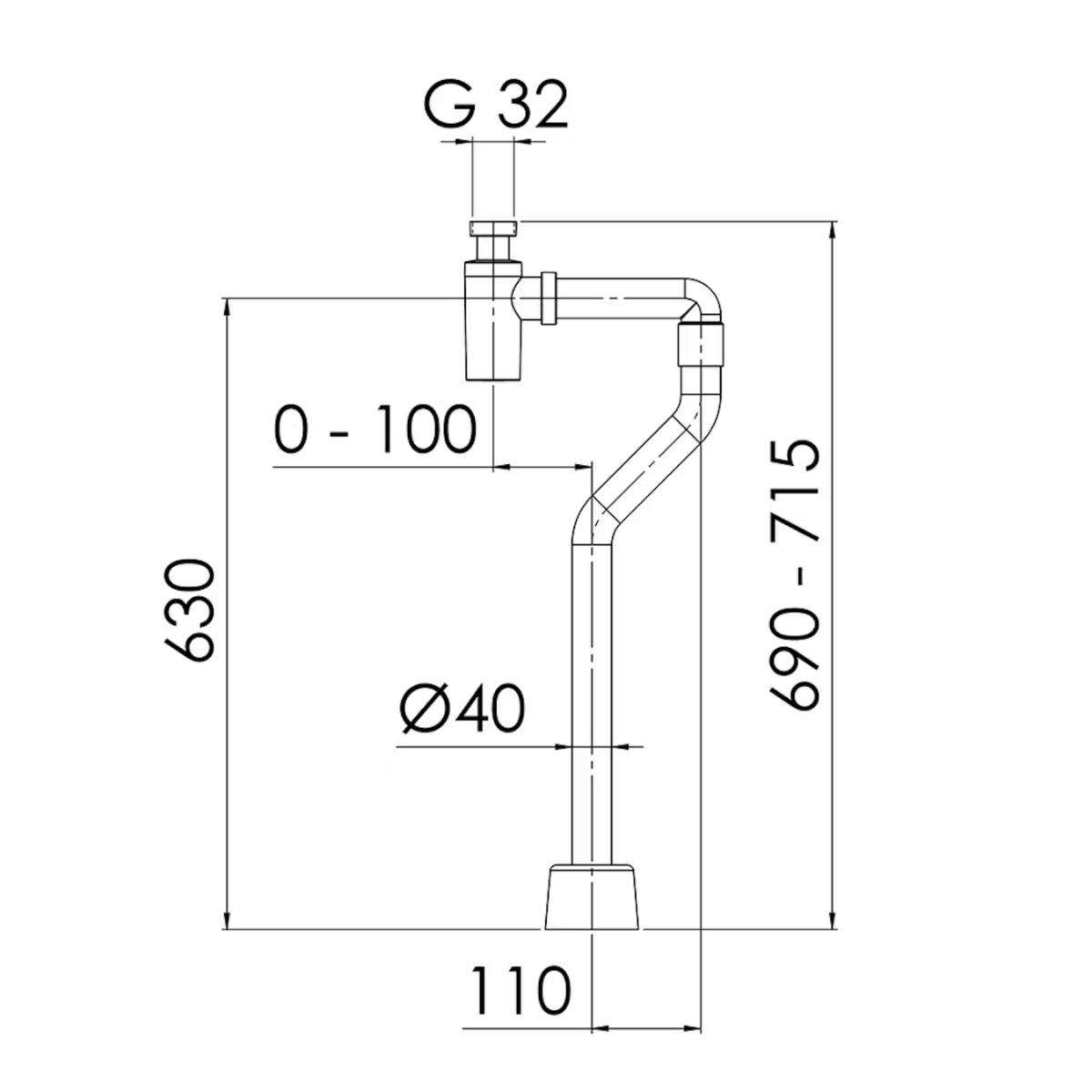 Purus S-böj G32xØ40 Krom